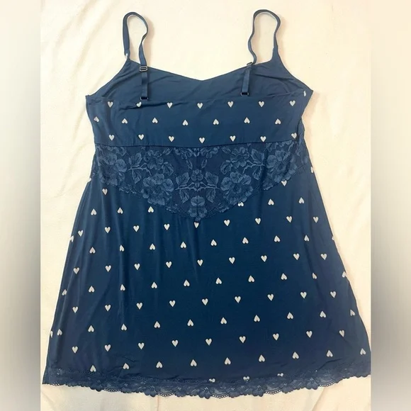 Victoria’s Secret Modal Lace Trim Sweetheart Blue Shibori Heart Slip Dress XXL - Picture 14 of 16